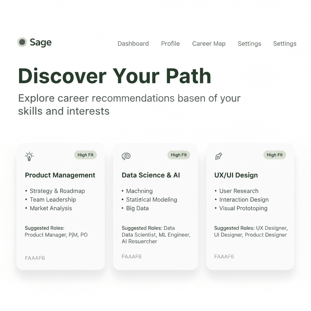 Sage career fit analysis showing role alignment and career direction map
